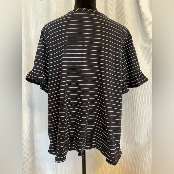 Van Heusen blue white striped floral lace short sleeve blouse size XXL - Picture 5 of 6